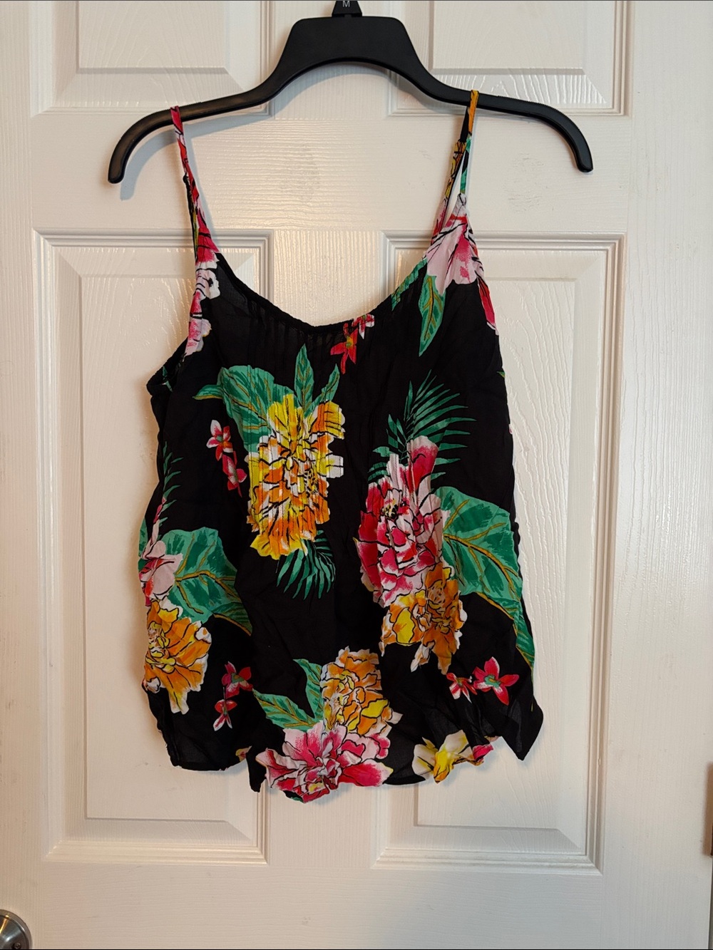 Old Navy Black Floral Spaghetti Strap Cami with Yellow & Pink Blooms